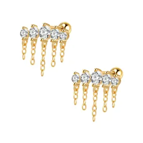 Short Chain Tassel Zircon Ball Back Earrings