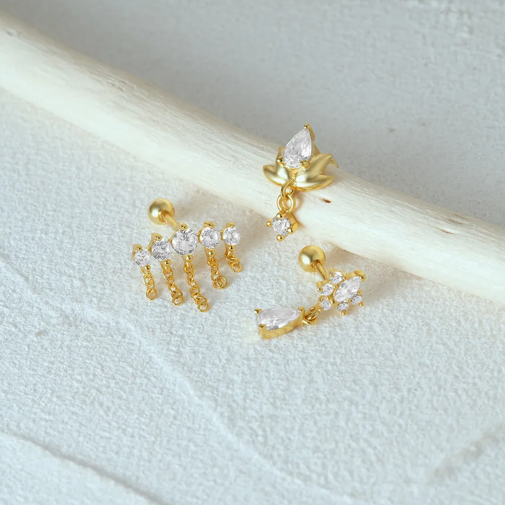 Short Chain Tassel Zircon Ball Back Earrings