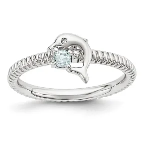 Stackable Expressions Aquamarine & Diamond Dolphin Ring in Sterling Silver