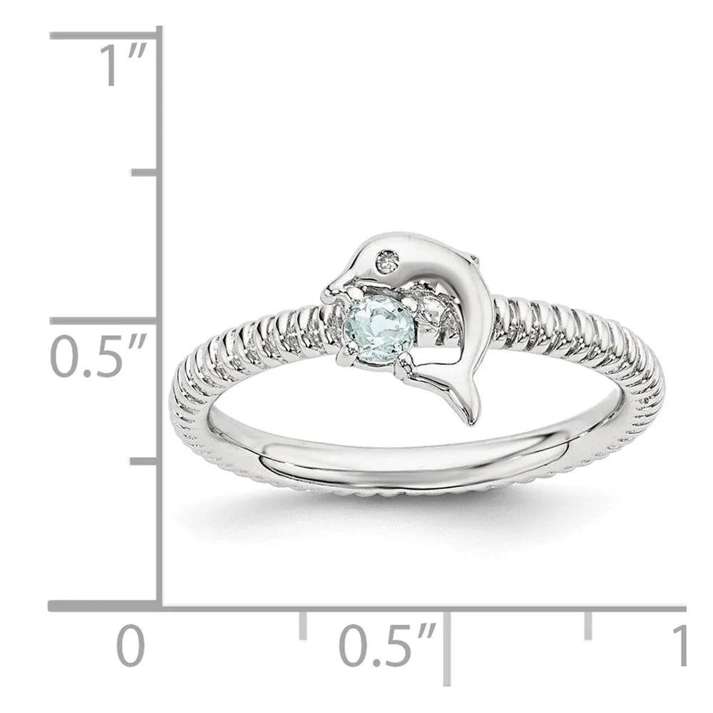 Stackable Expressions Aquamarine & Diamond Dolphin Ring in Sterling Silver