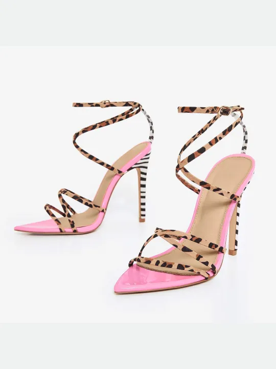 Strappy High Heels Leopard/ Zebra Print Open Toe Sandals