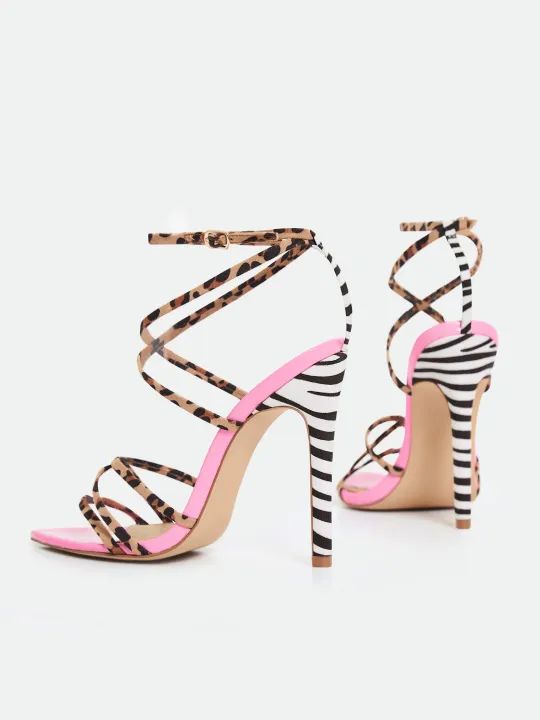 Strappy High Heels Leopard/ Zebra Print Open Toe Sandals